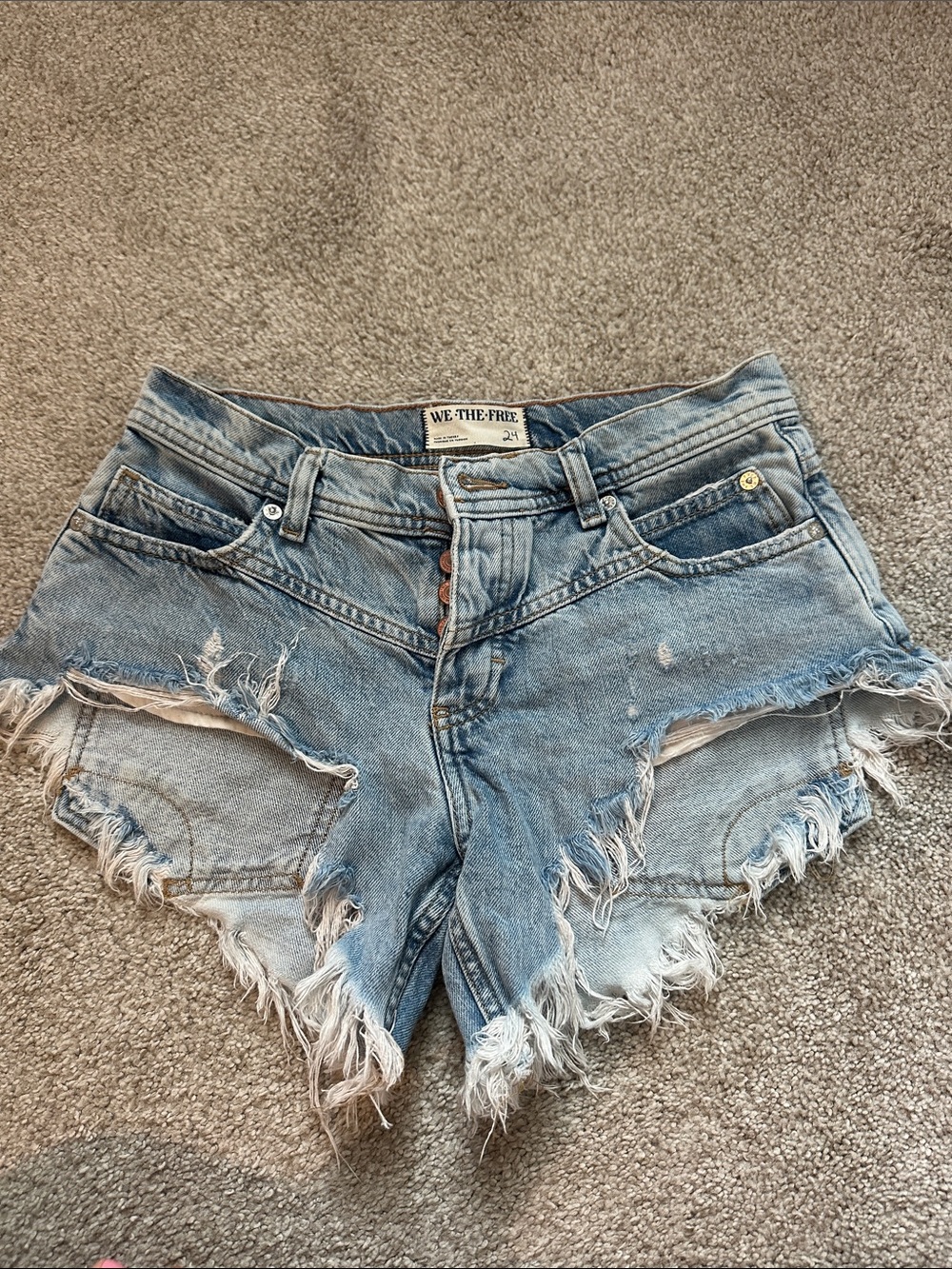We The Free Light Blue Frayed High-Rise Denim Shorts
